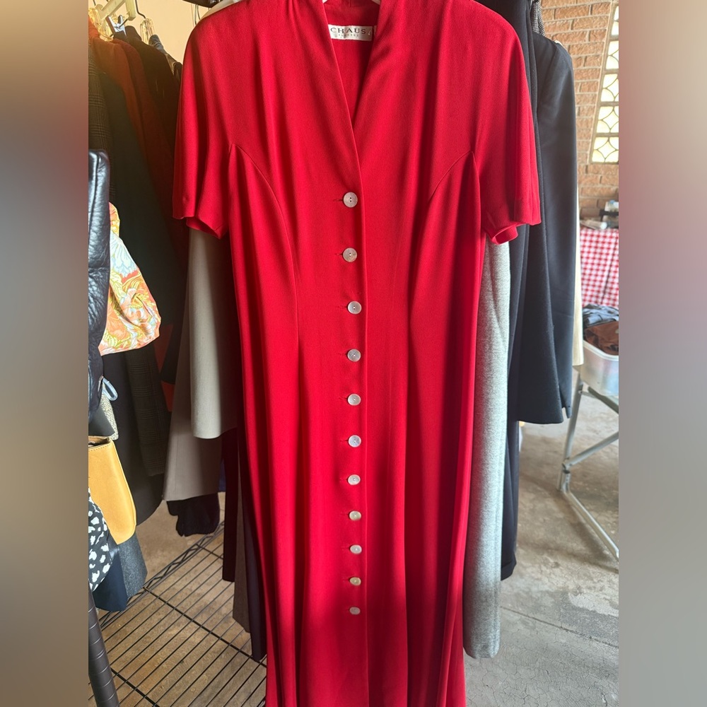 Chaus Vibrant Red Midi Dress with Button Detail